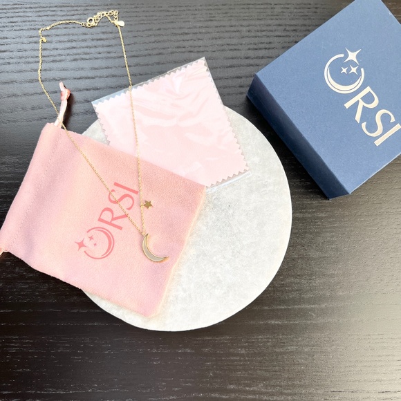 New ORSI Silver Luna Moon and Star Necklace Gold Plated - Picture 5 of 5